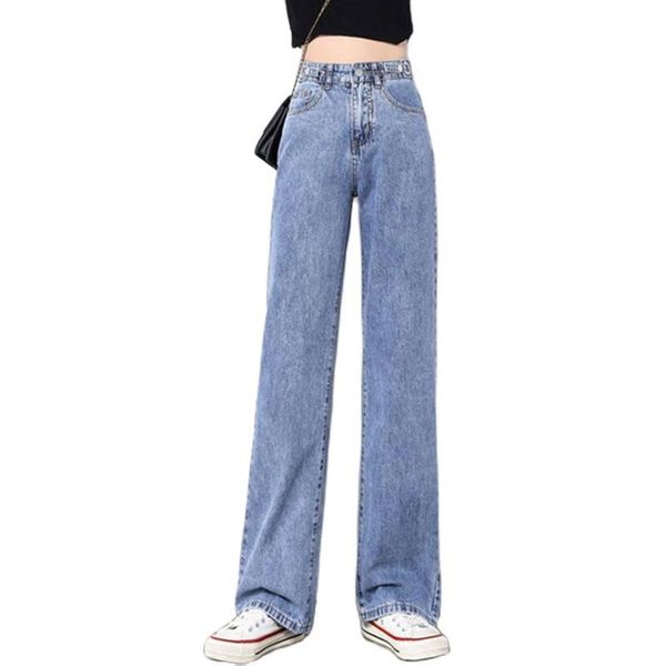 

women's jeans woman straight denim trousers high waist wide leg retro streetwear 2021 summer korean fashion clothing xs, Blue