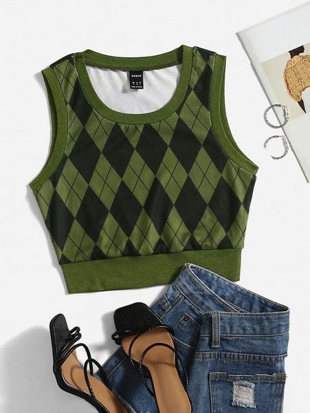 

argyle pattern tank 72qt#, White