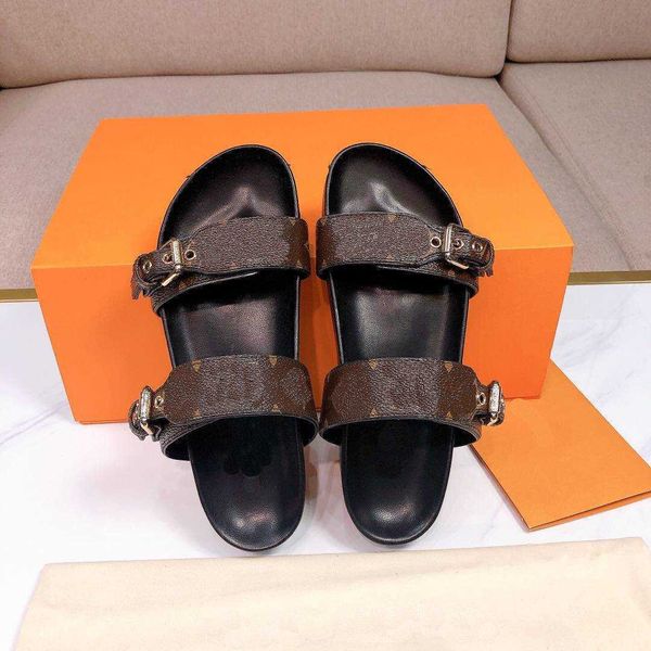 

2021 designer women slides sandal bom dia flat mule slipper patent canvas men women beach slides rubber soles summer flip flops, Black