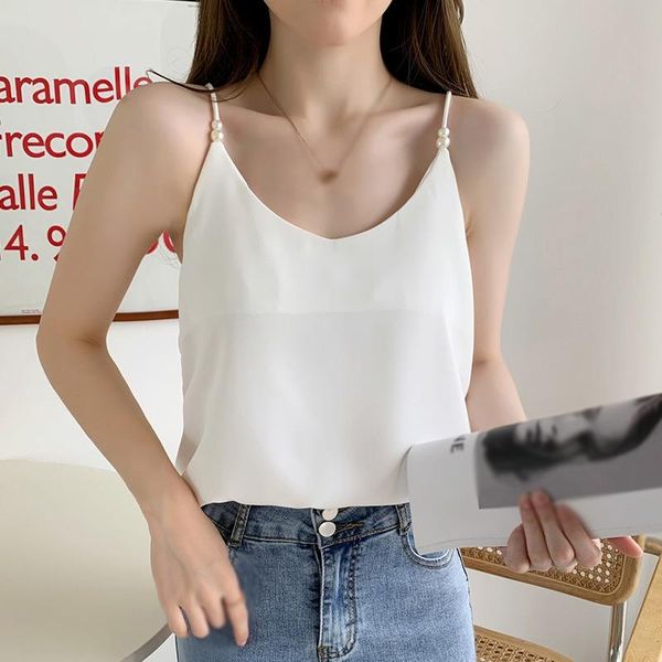 

korean fashion solid sleeveless tank women camis summer casual chiffon camisole women's tanks &, White