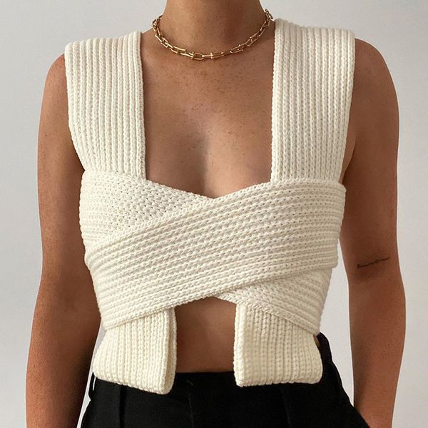 

2021 new street crossing denim base woolen vest sweater for women, White;black