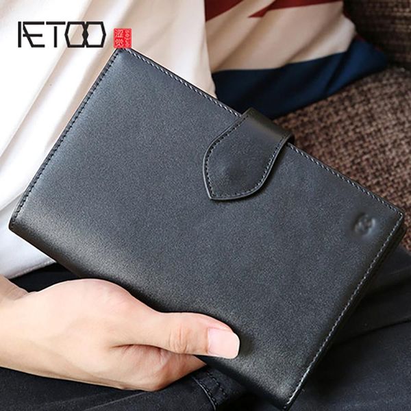 

wallets aetoo business men and women multifunctional leather wallet multi-card bit cowhide card bag, Red;black