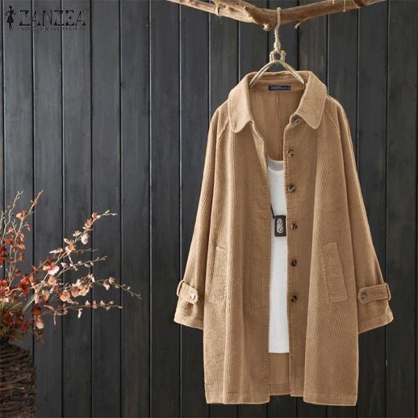 

women's jackets 2022 women autumn vintage solid thin coats lapel neck long sleeve casual corduroy buttons shirt loose outwear, Black;brown