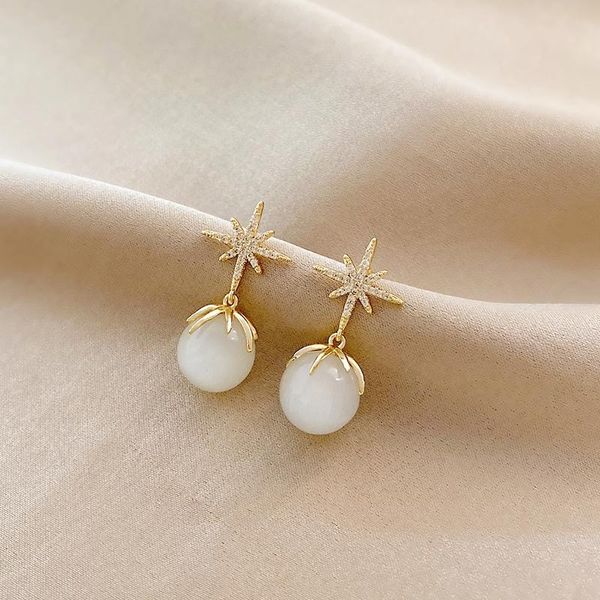 

stud 2021 kpop fashion earrings luxury golden star pendientes natural stone christmas gift women rhinestone brincos feminino, Golden;silver