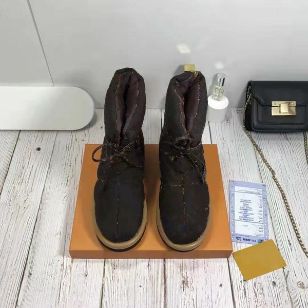

2021 with box designer women winter boot pillow comfort ankle boots lady print lace up down snow nylon fashion casual shoes womens, Black