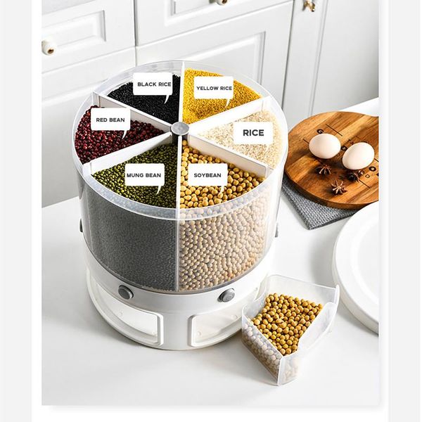 

large capacity miscellaneous grains tank storage box rotatable dividing rice bucket household moisture insect proof bottles & jars