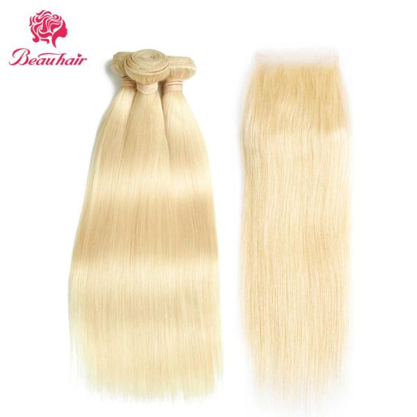 

human hair bulks 613 bundles with lace closure 4*4 brazilian honey blonde non-remy weave for women 11.11, Black