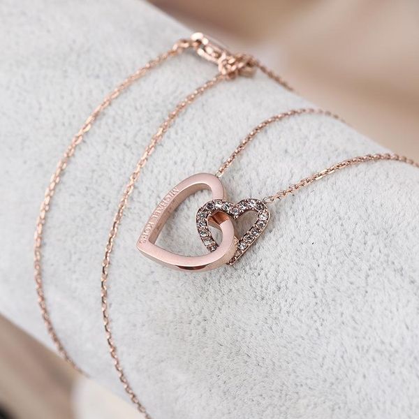 

chains diamond double love heart to fashion short necklace, Silver