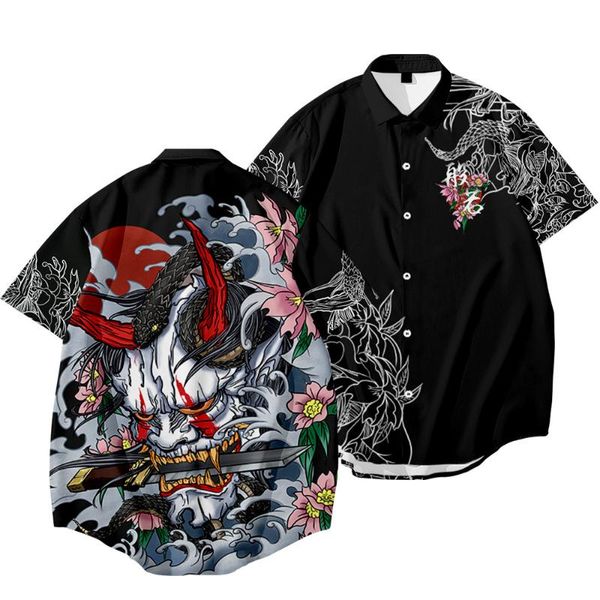 

men's casual shirts 2021 summer short sleeve blouse mens black print hawaiian beach harajuku streetwear oversize 6xl, White;black