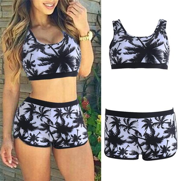 

one-piece suits 1 set women crop high waist shorts floral bikini beach swimwear swimsuit quality polyester thinkthendo
