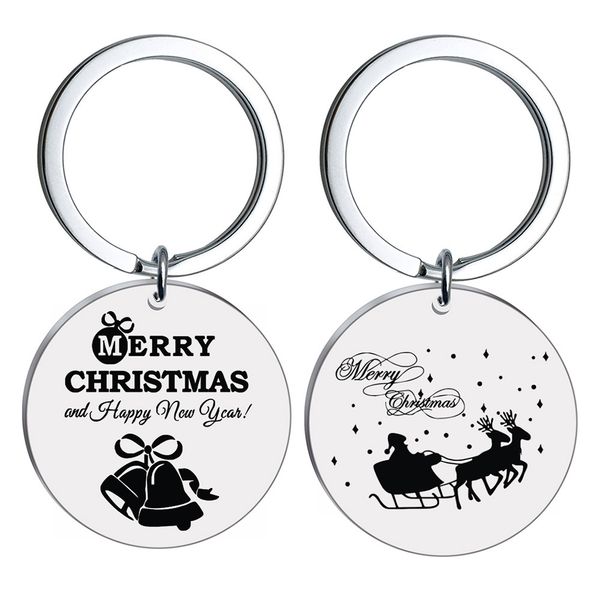 

keychain merry christmas happy birthday fashion europe america stainless steel round children's gift l diy can be customized wholesale, Silver