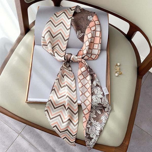 

scarves silk scarf ribbon 15*150cm lady bag diamond leaf print women bandana hairband hijab female skinny scarfs neckerchief, Blue;gray