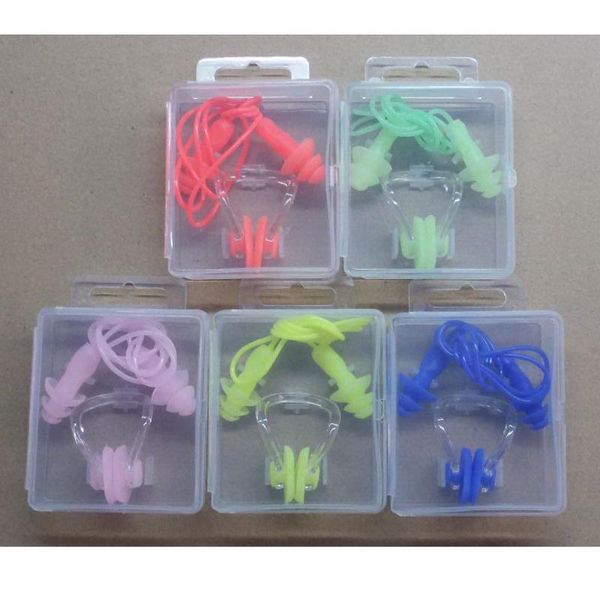 

nose clip 2sets waterproof soft silicone swimming ear plugs set box packed corded earplug for surfing diving learning