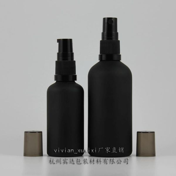 

storage bottles & jars 100ml painted black frosted glass bottle with shiny sprayer or pump,cosmetic container