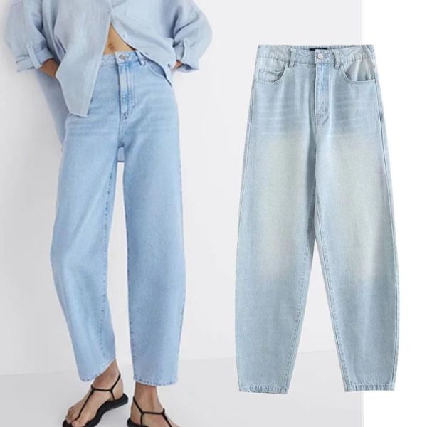 

women's jeans elmsk high waist england street vintage washed loose mom woman boyfriend harem for women, Blue