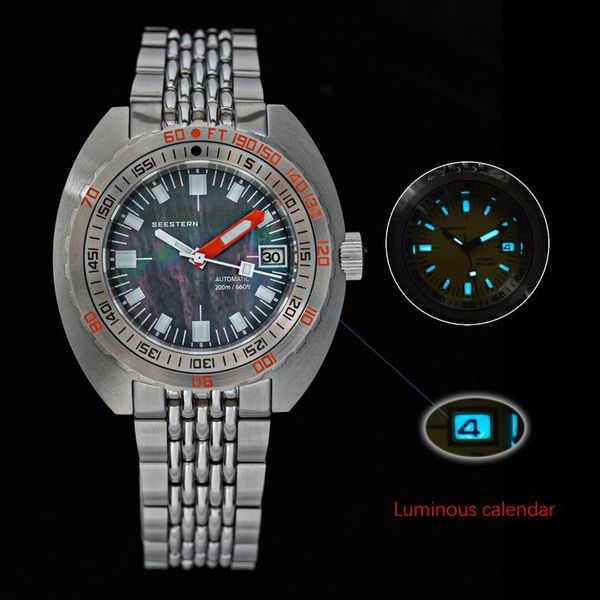 

wristwatches brand diver watch automatic men sub300t mechanical sapphire glass luminous date 200m turn bracelet seestern wristwatch retr, Slivery;brown