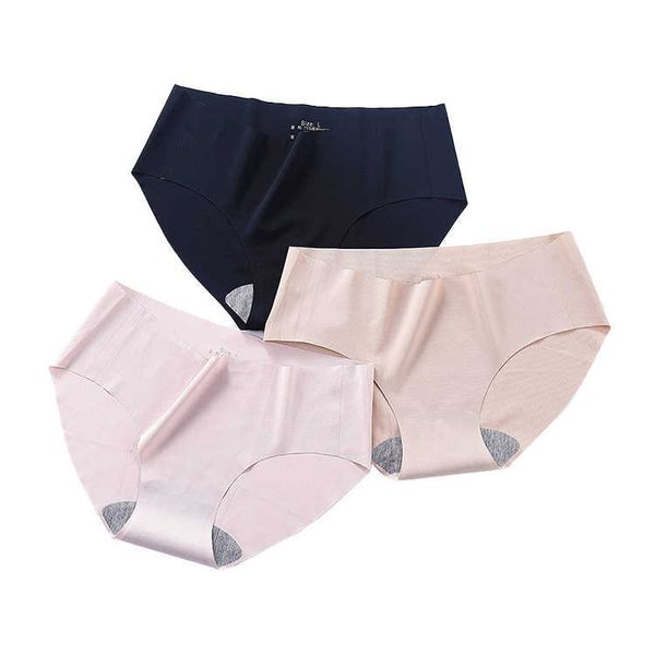 

customized ladies one-piece large size ice silk seamless underwear hip-lifting pure cotton breathable mid-waist briefs, Black;pink