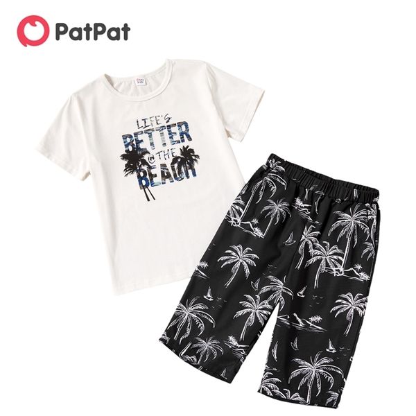 

summer fashionable kid boy tropical print casual set 210528, White