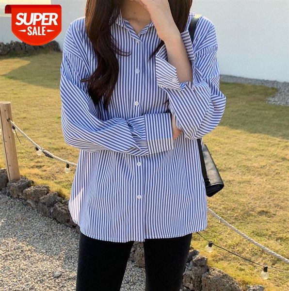 

[ou fan] 7121 striped ladies shirt women korean style women's loose long sleeve #gm6o, Black;gray