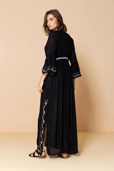 

women's swimwear vintage embroidery beach cover up side slit black kimono 2021 summer long cardigan slim bikini outing ssst, White;black