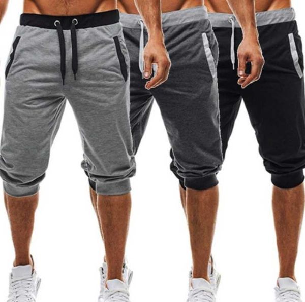 

shorts men bermuda summer leisure knee length color patchwork joggers short sweatpants trousers men's, White;black