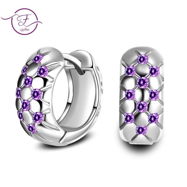 

hoop & huggie 925 sterling silver amethyst zircon tiny circle earrings for women and men korean style fine jewelry, Golden;silver