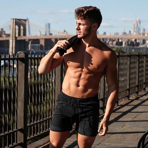 

men's shorts men summer jogging quick drying elastic mesh beach pants fitness squat gym running sports basketball sprint, White;black