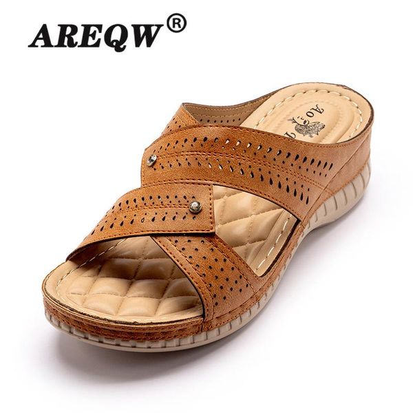

women's sandals summer ladies girls leather large size slope with rhinestone leisure 5cm heel slippers, Black