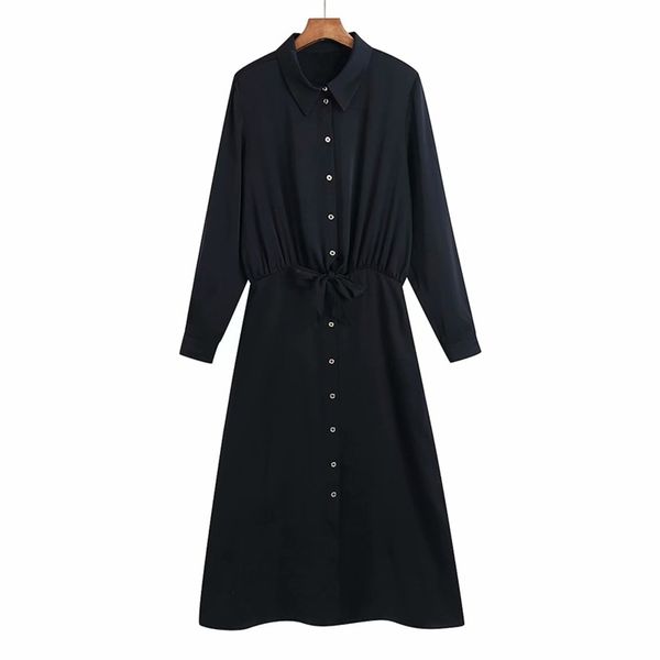 

women summer vintage shirts dress solid long sleeve drawstring bow tie fashion female elegant street dresses clothes vestidos 210513, Black;gray