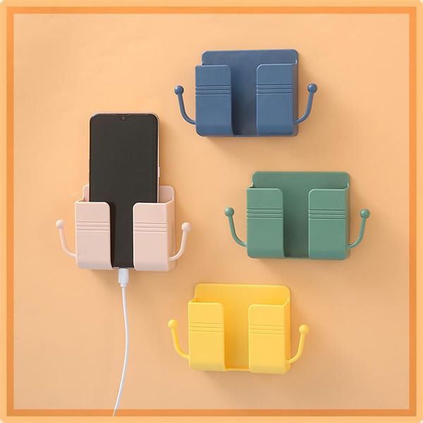 

hooks & rails 1pc 4 colors wall mounted mobile phone storage box multifunctional air conditioner remote control plug shelf stand with 2