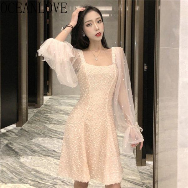

evening party dress solid beading puff sleeve korean vestidos spring fashion high waist min dresses 15776 210415, Black;gray