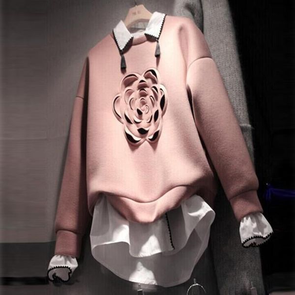 

women's hoodies & sweatshirts 2021 fall korean sweatshirt fashion three dimensional flowers fake two piece hoodie girls' student p, Black