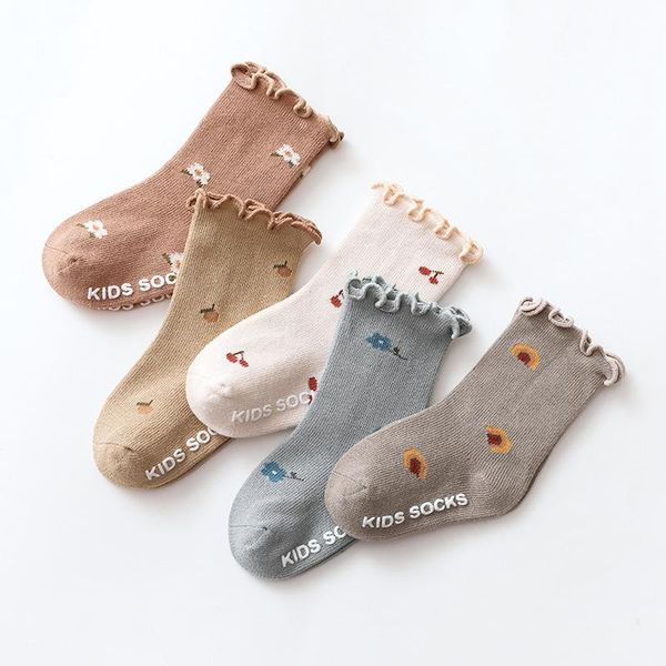 

pairs/lot kids girls floor socks non-slip children baby flower spring and autumn wooden ears girl cotton fashion, Pink;yellow
