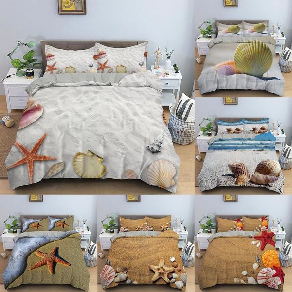 

bedding sets children fashion hd digital beach shell print duvet cover+ pillowcase single twin  king bed set 6 style