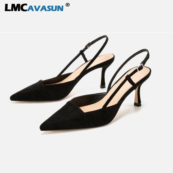 

dress shoes lmcavasun spring faux suede women thin heel slip on slingbacks, Black