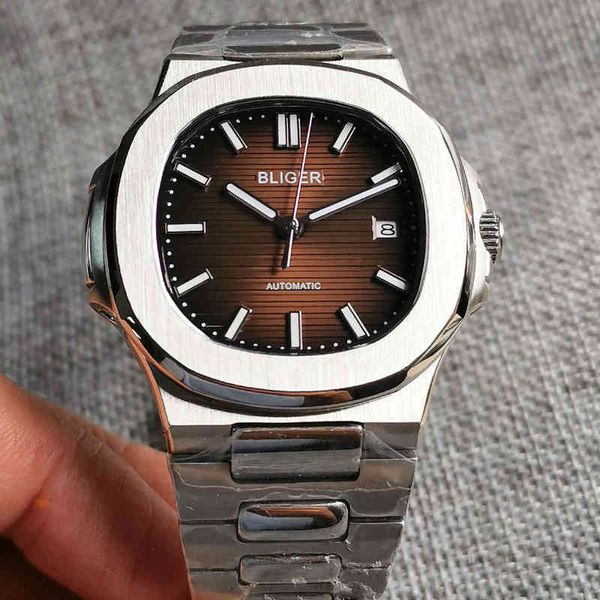 

40mm lightning jurk mechanical quadrant men's watch sapphire glass 21 jewelry miyota 8215 movement steel band screwdown crown, Slivery;brown