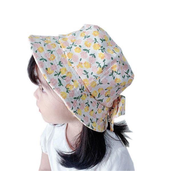 

summer bucket hat baby cap for children boy born girl hats flower bow kids sunhat toddler outdoor visor caps &, Yellow