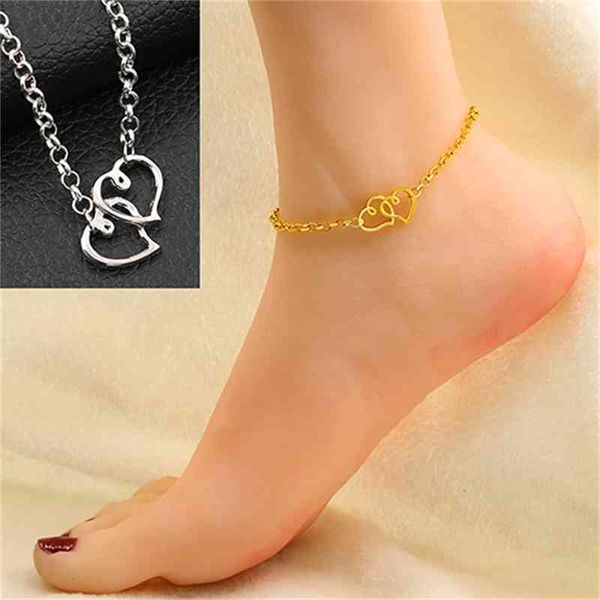 

women's double love heart chain beach sandal ankle bracelet anklet foot jewelry, Red;blue
