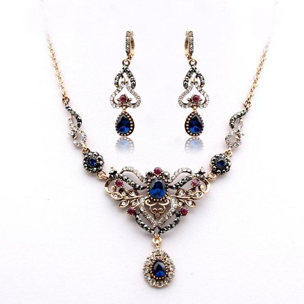 

pendant necklaces bohemian women necklace jewelry resin rhinestone full crystal water drop flower wedding thin chain retro gold plate, Silver