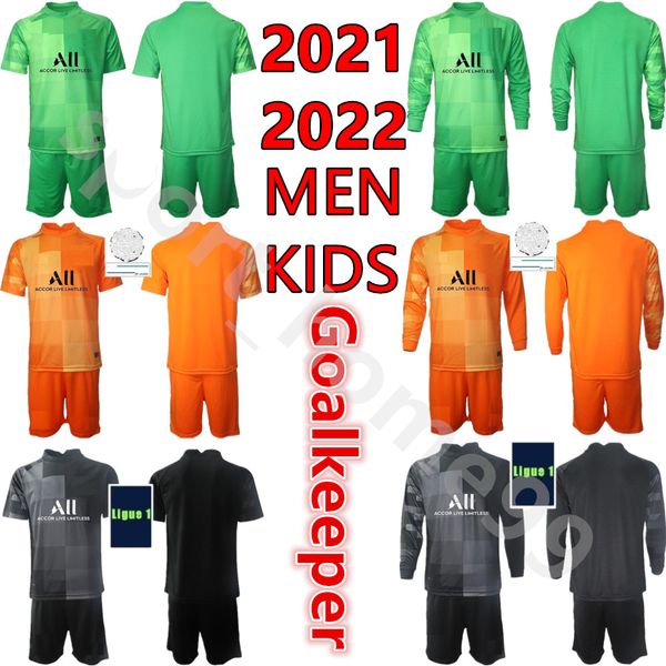 

21 22 men kids kit 1 keylor navas soccer jersey 50 gianluigi donnarumma youth boys kits germain long sleeve psgs jerseys gk 2021 2022 goalke, Black