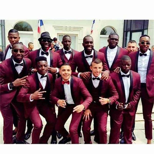 

men's suits & blazers groomsmen arrival burgundy wine red wedding for men slim fit tuxedos groom groomsman man prom party blazer with p, White;black