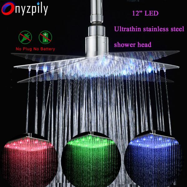 

onyzpily 12" led ultrathin bathroom shower faucet head chrome spray finish rainfall sets
