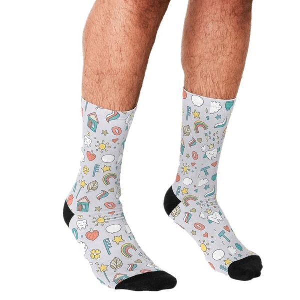 

funny men's socks cute pattern magic teeth printed hip hop men happy boys street style crazy for, Black