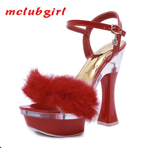 

dress shoes mclubgirl 14cm fur chunky-heel wedge sandals slippers women's summer platform non-slip lfd, Black