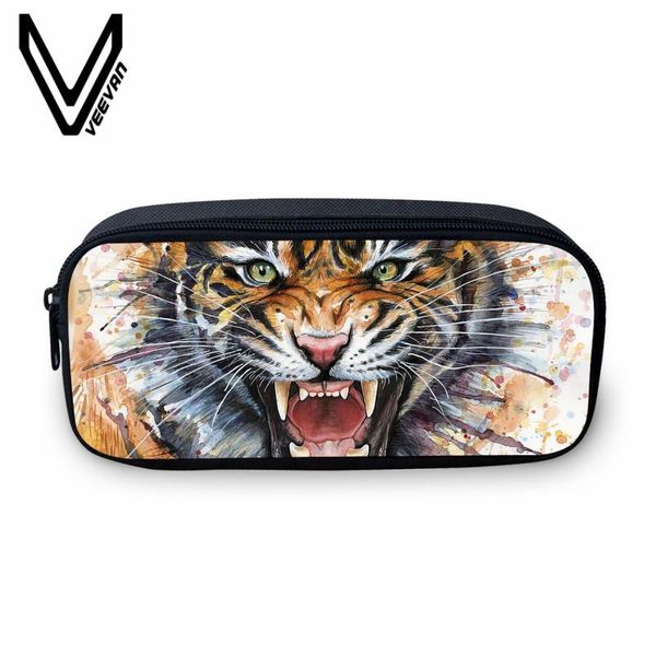 

wallets veevanv pencil case women makeup bag large tiger image 3d printing fashion animal school storage pouch for boys, Red;black