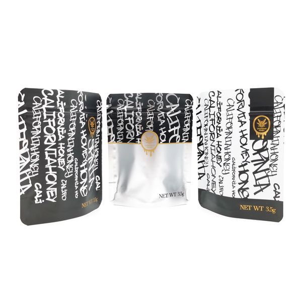 

3.5g california honey mylar bag zipper package smell proof stand up pouch bags
