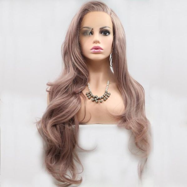 

natural wave lavender pastel pink purple mixed t 13x1 lace front synthetic hair wig daily party pre plucked frontal wigs1, Black