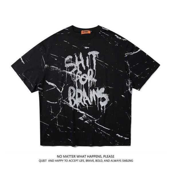 

surf men's summer hip hop street brand smiley face splash ink printing loose couple short sleeve t-shirt fashion, White;black