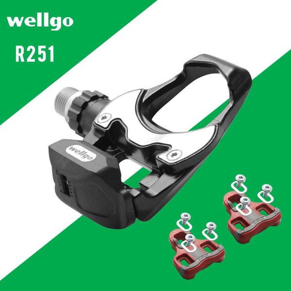 

bike pedals wellgo r251 road pedal all-alloy body cr-mo bearing self-locking clipless bicicleta come with cleats ultralight 274g