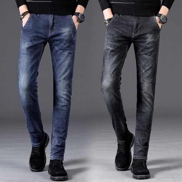 

men's loose straight jeans mens retro denim pants biker, Blue
